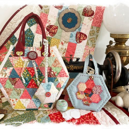 Cross patch Hexie triangle bag pattern