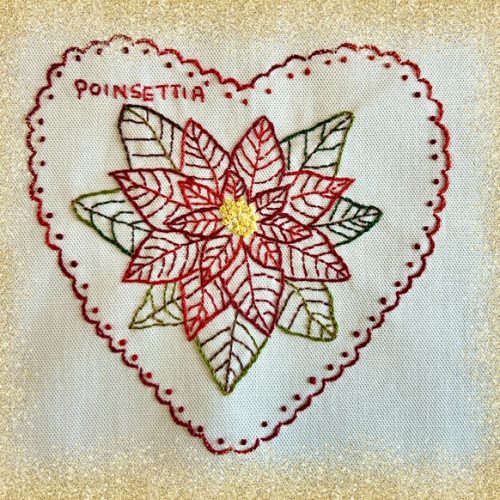 Flower stitchery heart panel- Poinsettia