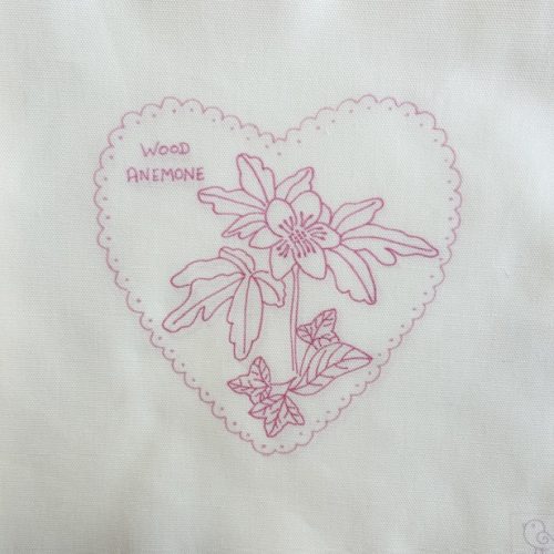Flower stitchery heart panel-wood anemone