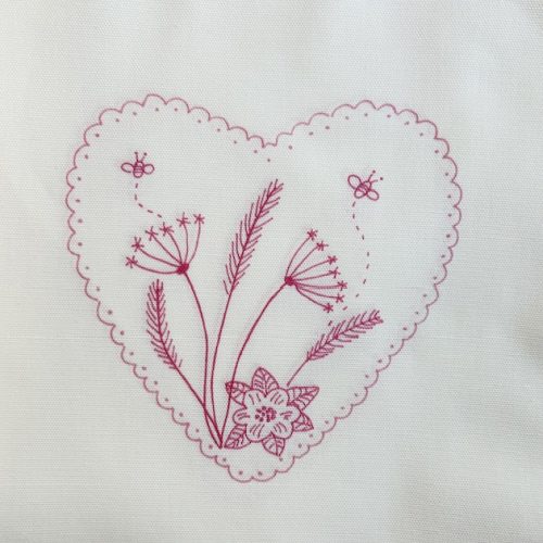 Flower stitchery heart panel-seed heads