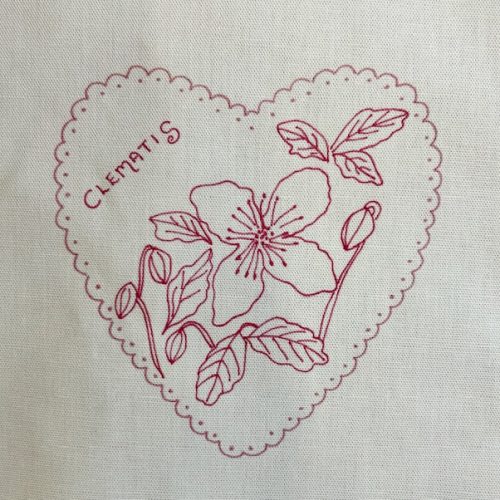 Flower stitchery heart panel-Clematis